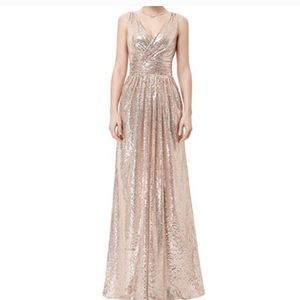 Kate Kasin Gold Sequin Maxi Dress 8